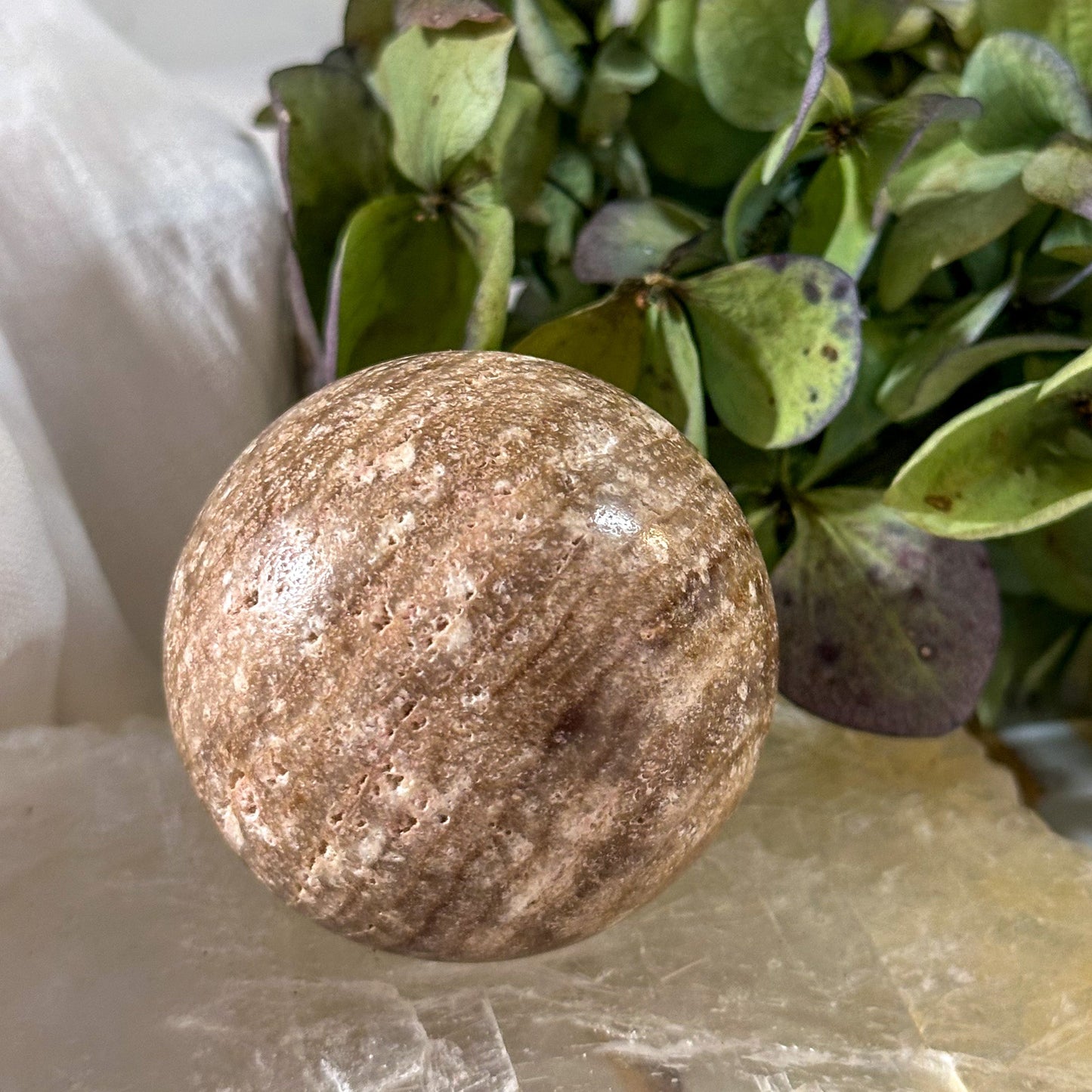 Travertine Sphere #776-Happily Zen