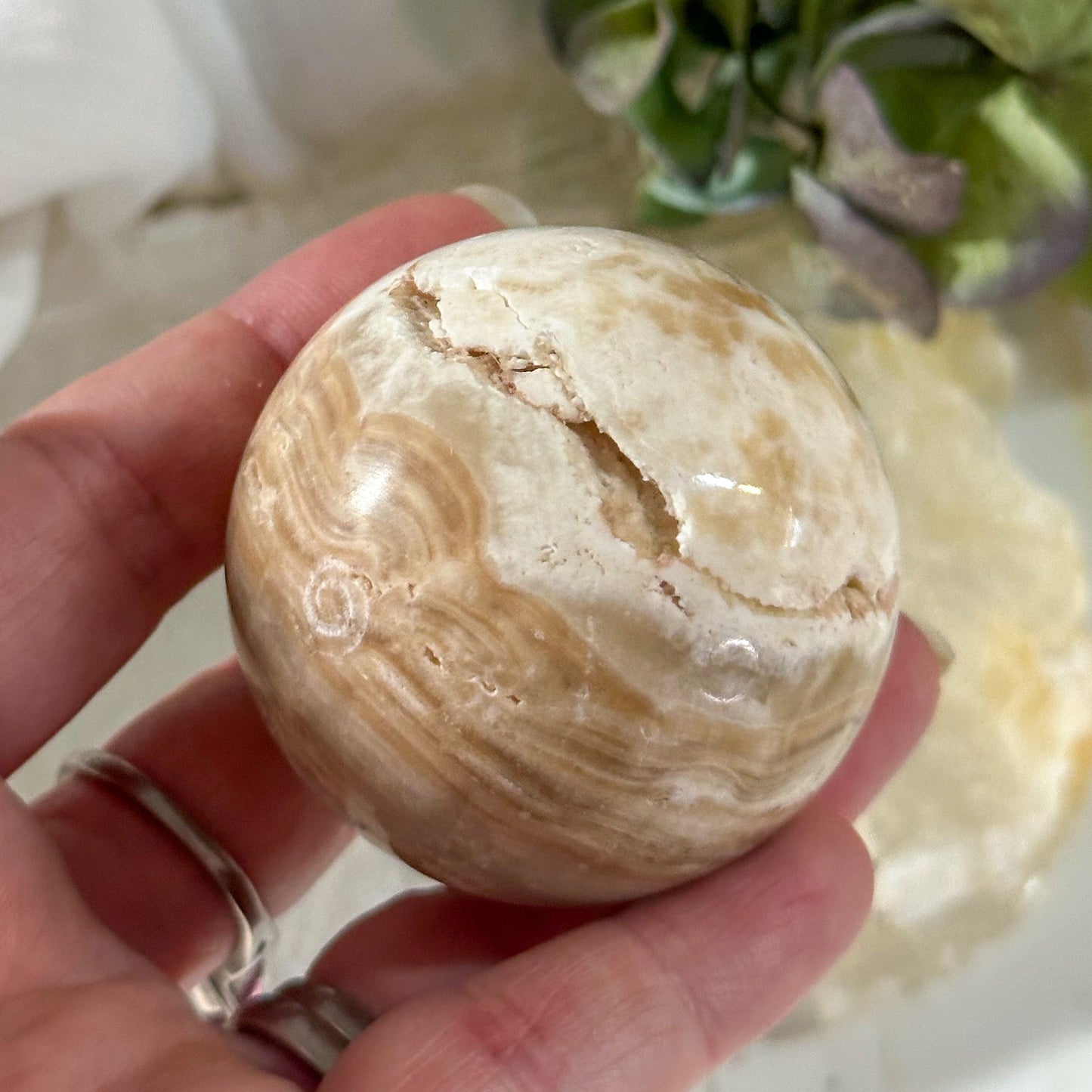 Travertine Sphere #777-Happily Zen