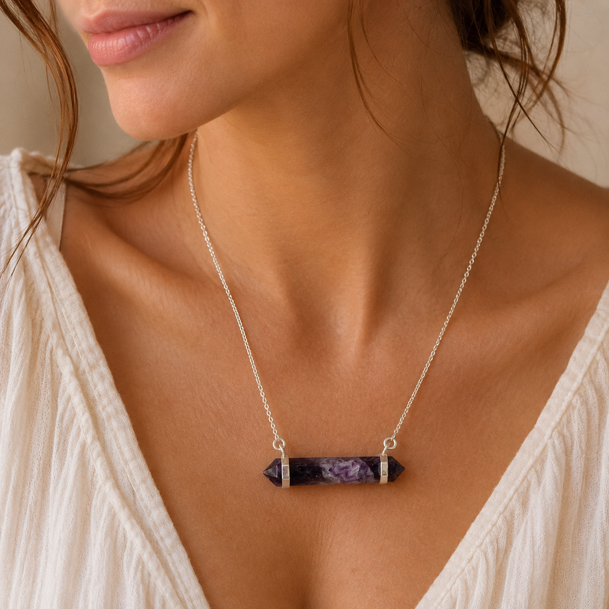 Amethyst Sterling Silver Necklace #711-Happily Zen