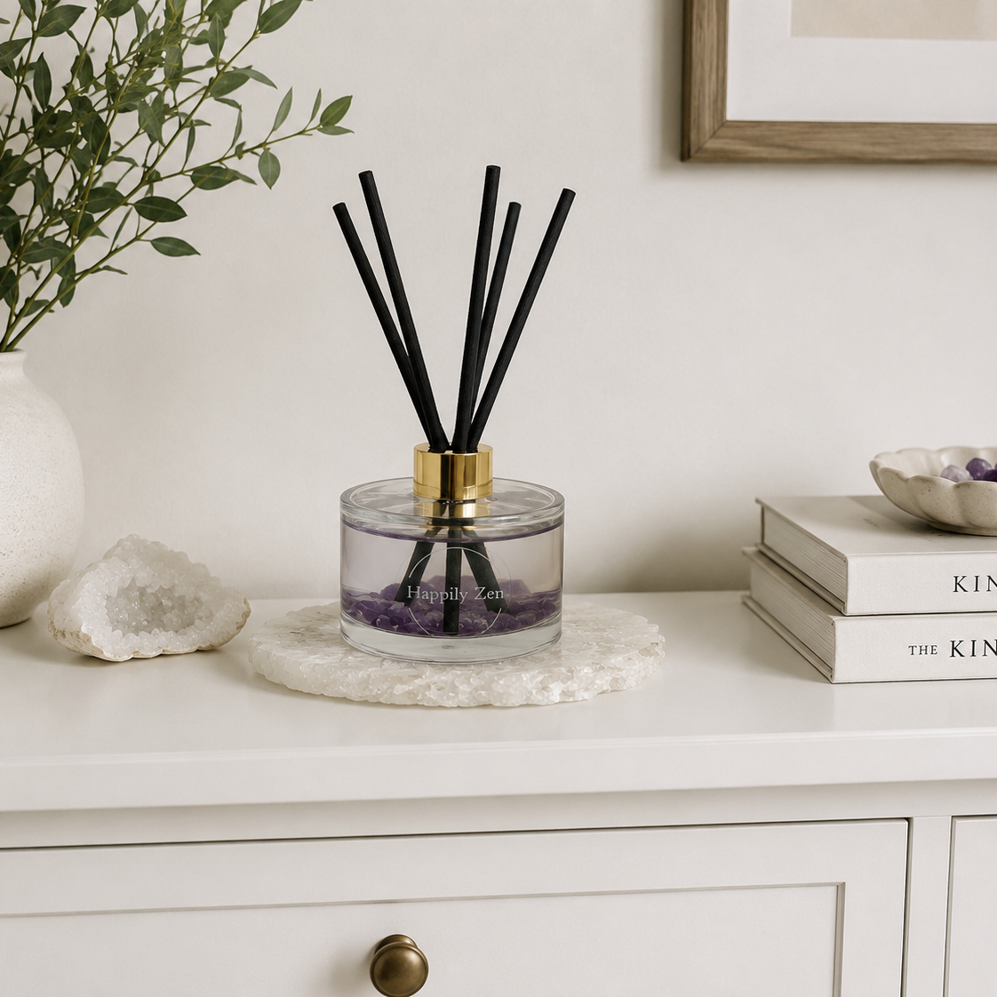 Amethyst and Clear Quartz Reed Diffuser-Happily Zen