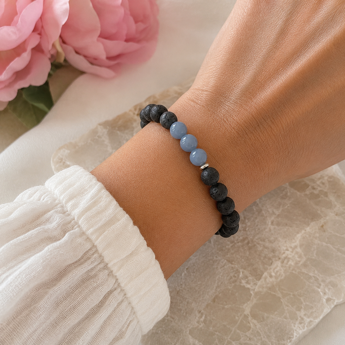 Angelite Essential Oil Diffuser Bracelet-Happily Zen