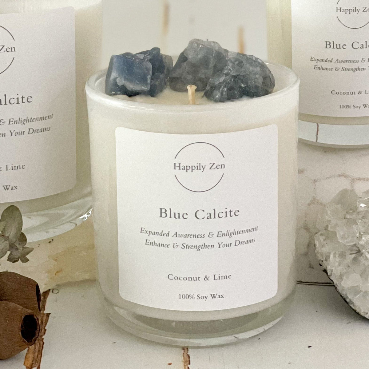 Blue Calcite - Coconut & Lime Candle-Happily Zen