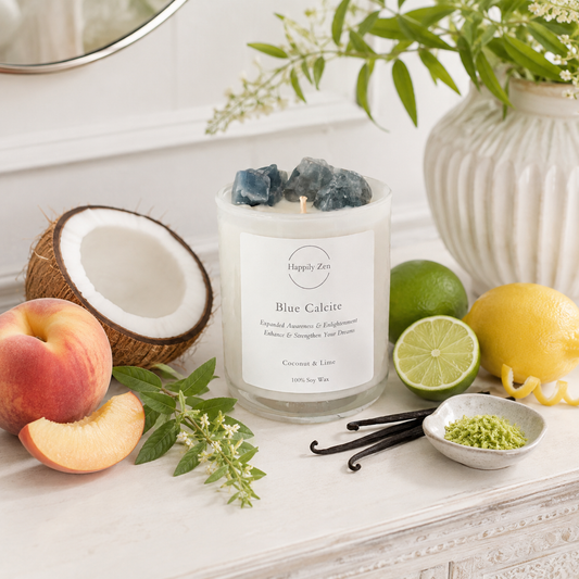 Blue Calcite - Coconut & Lime Candle-Happily Zen