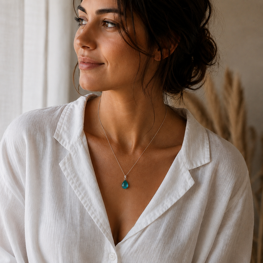Chrysocolla Sterling Silver Pendant #65-Happily Zen