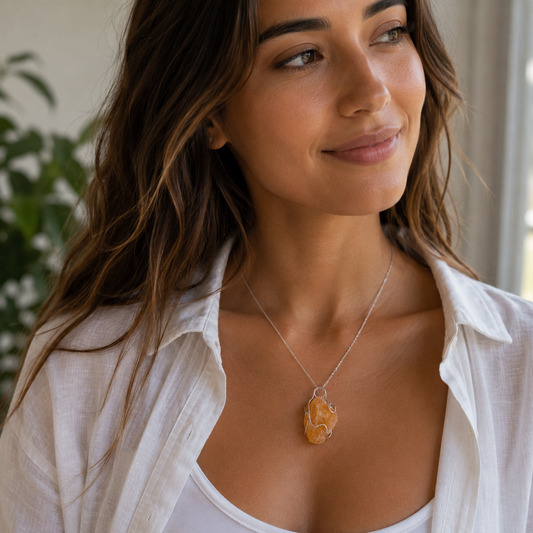 Citrine Wire Wrapped Pendant #68-Happily Zen