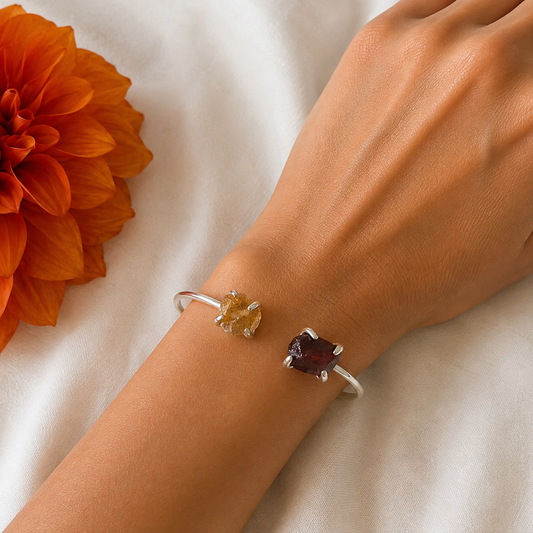 Citrine and Garnet Sterling Silver Bracelet #714-Happily Zen