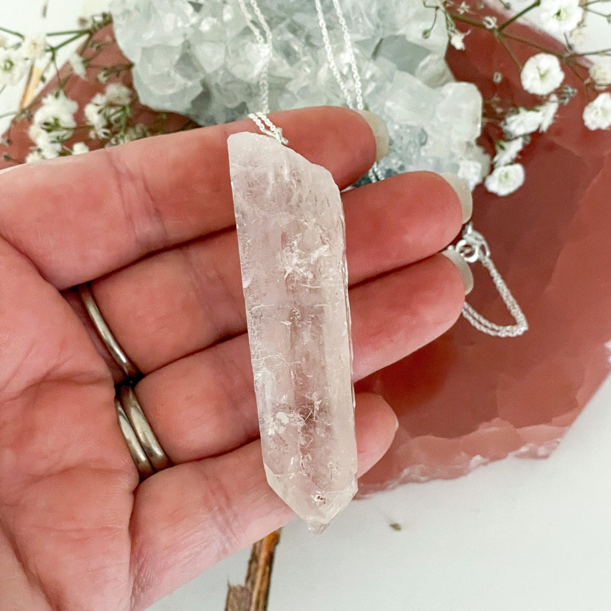 Clear Quartz Sterling Silver Necklace #475-Happily Zen
