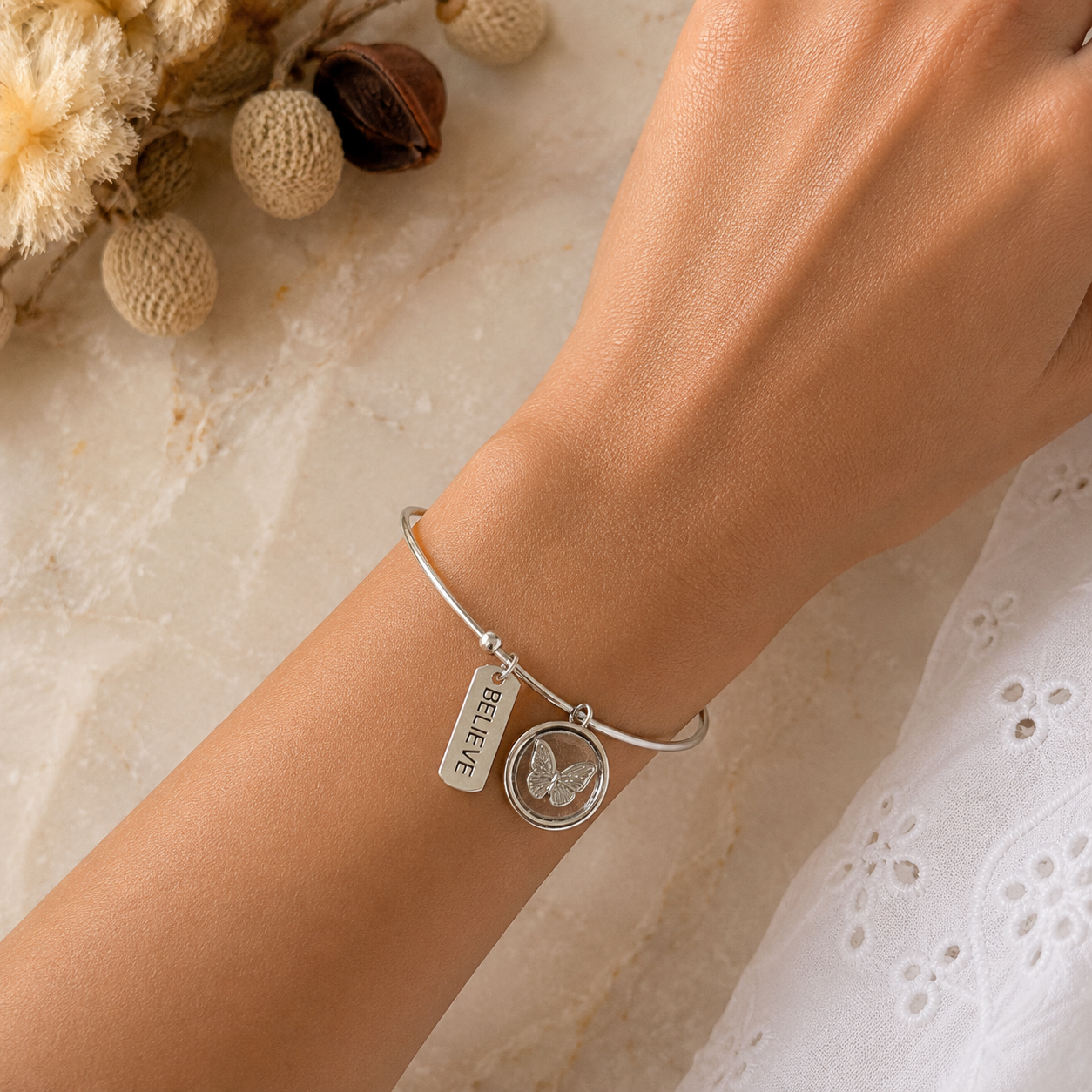 Create your own Empowerment Bangle Silver #1092-Happily Zen