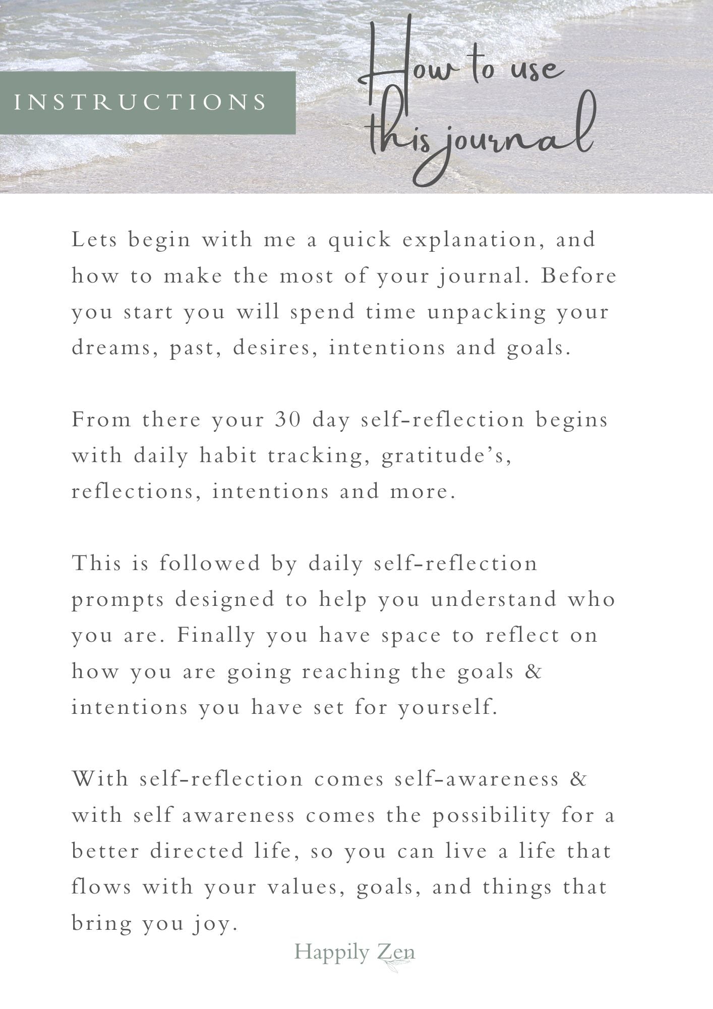30 Day Journal of Self Discovery-Happily Zen