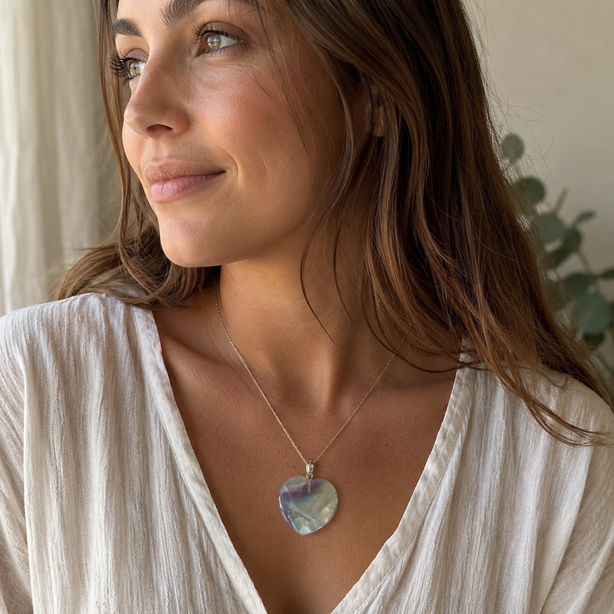 Fluorite Heart Pendant #513-Happily Zen
