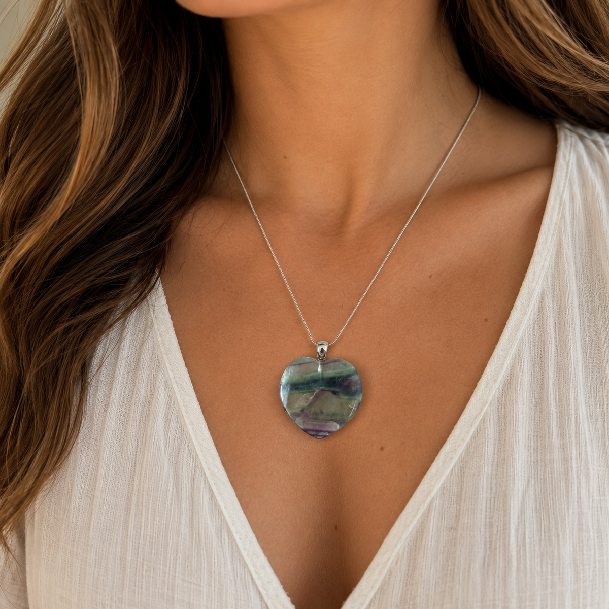 Fluorite Heart Pendant #516-Happily Zen