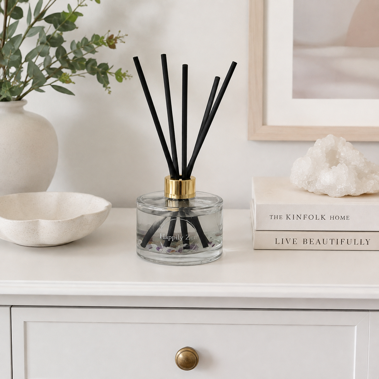 Fluorite and Clear Quartz Reed Diffuser-Happily Zen