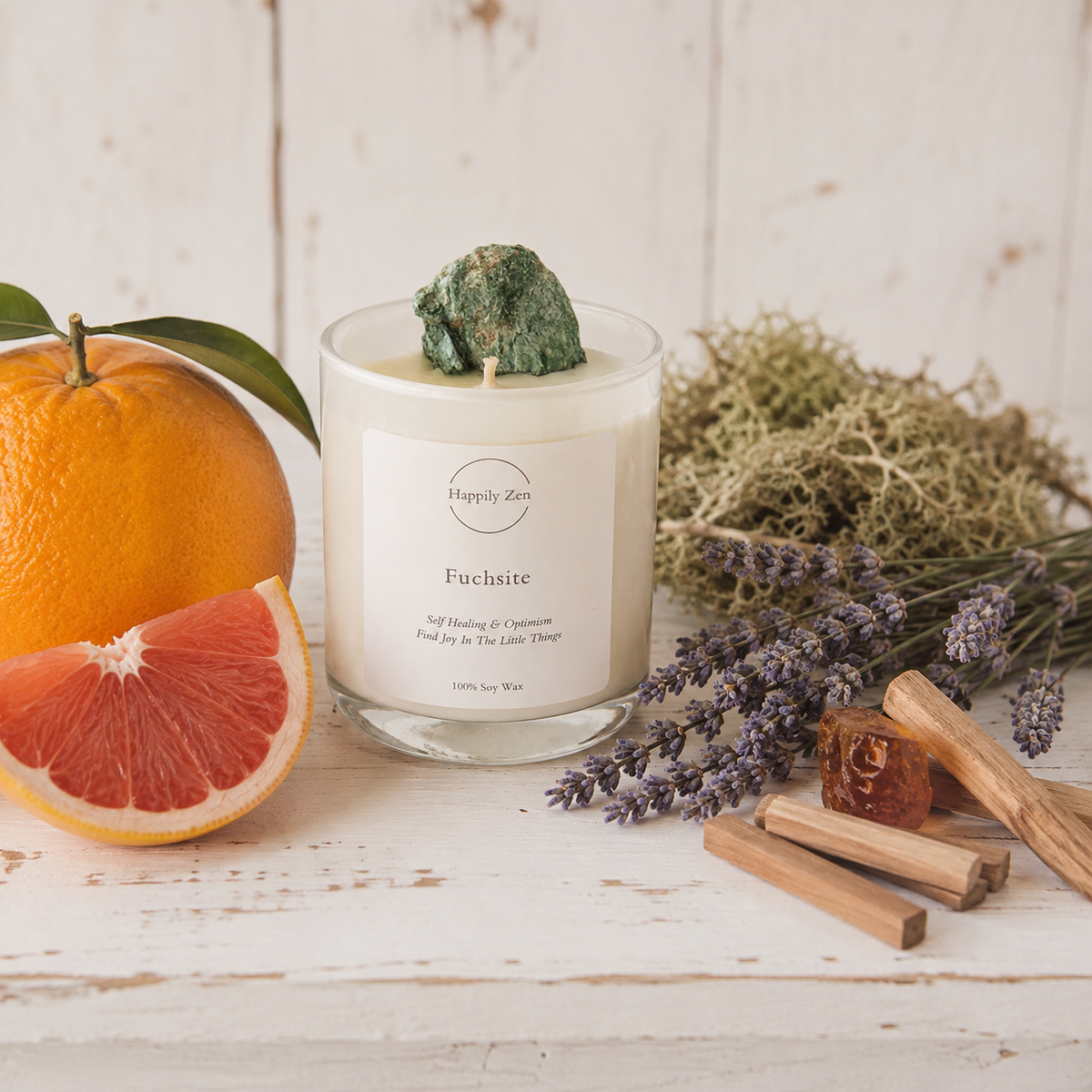 Fuchsite - Oakmoss and Amber Candle-Happily Zen
