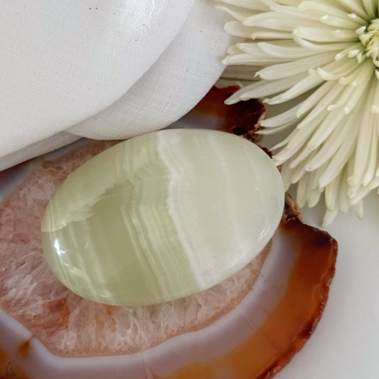 Green Calcite Palm Stone #618-Happily Zen