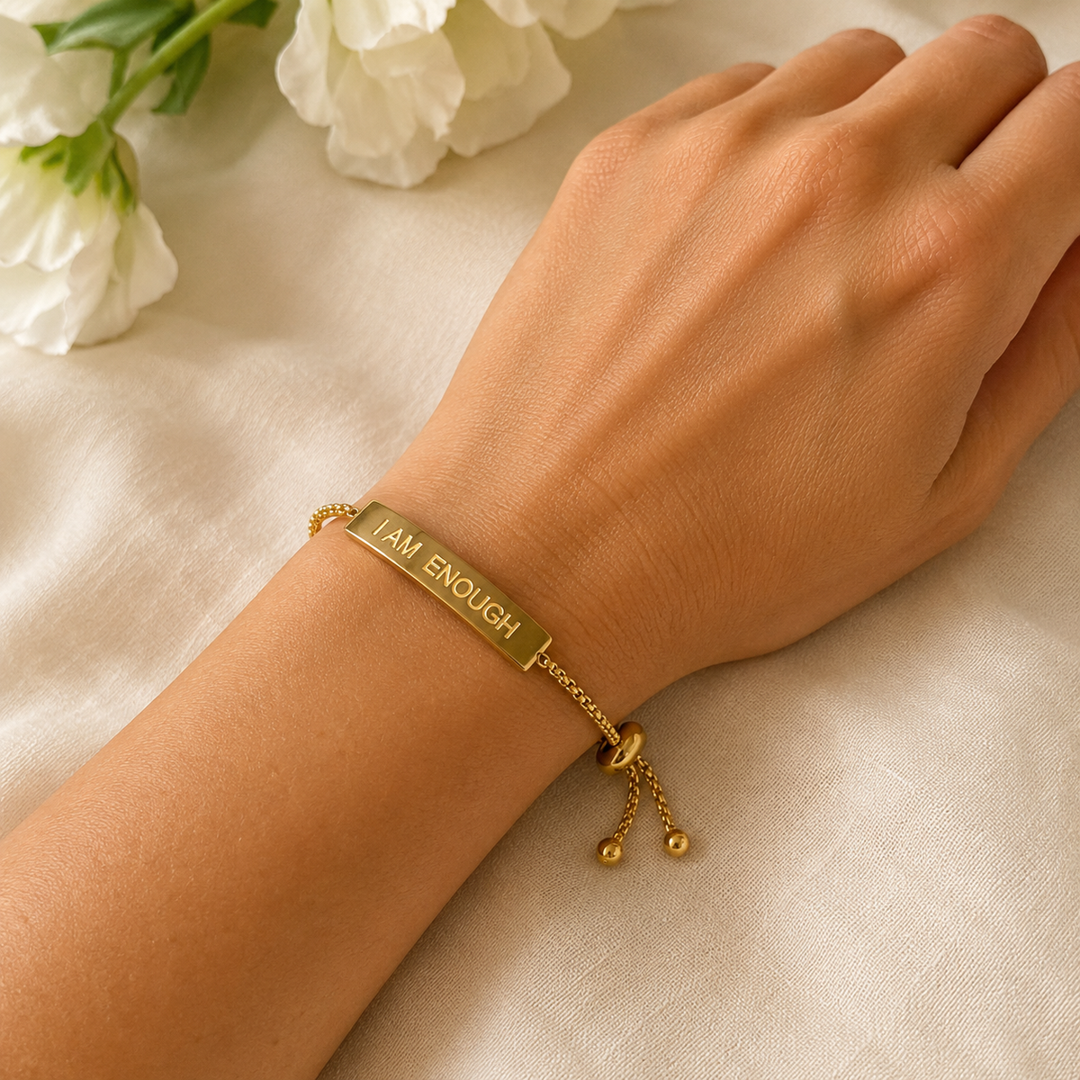 I Am Enough Bracelet - Stainless Steel and Gold Plated #1012-Happily Zen