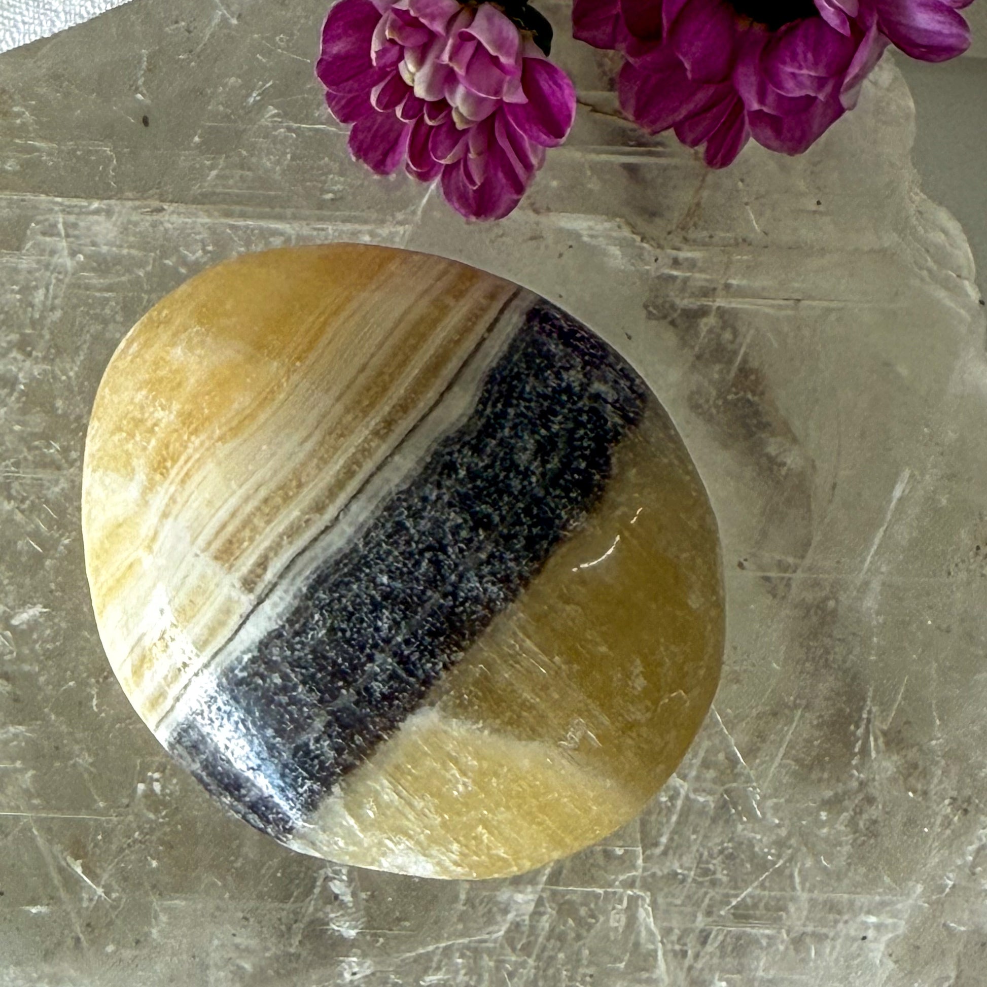 Zebra Calcite Palm Stone #1287-Happily Zen