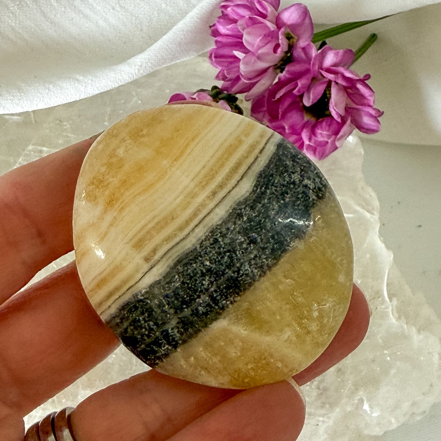 Zebra Calcite Palm Stone #1287-Happily Zen