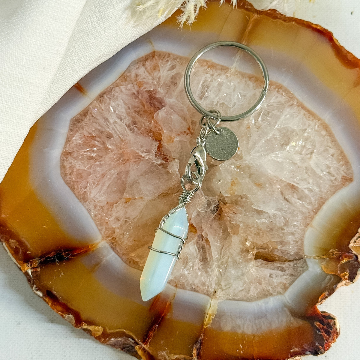 Opalite Crystal Point Keychain