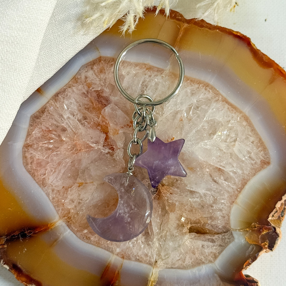 Amethyst Moon and Star Keychain