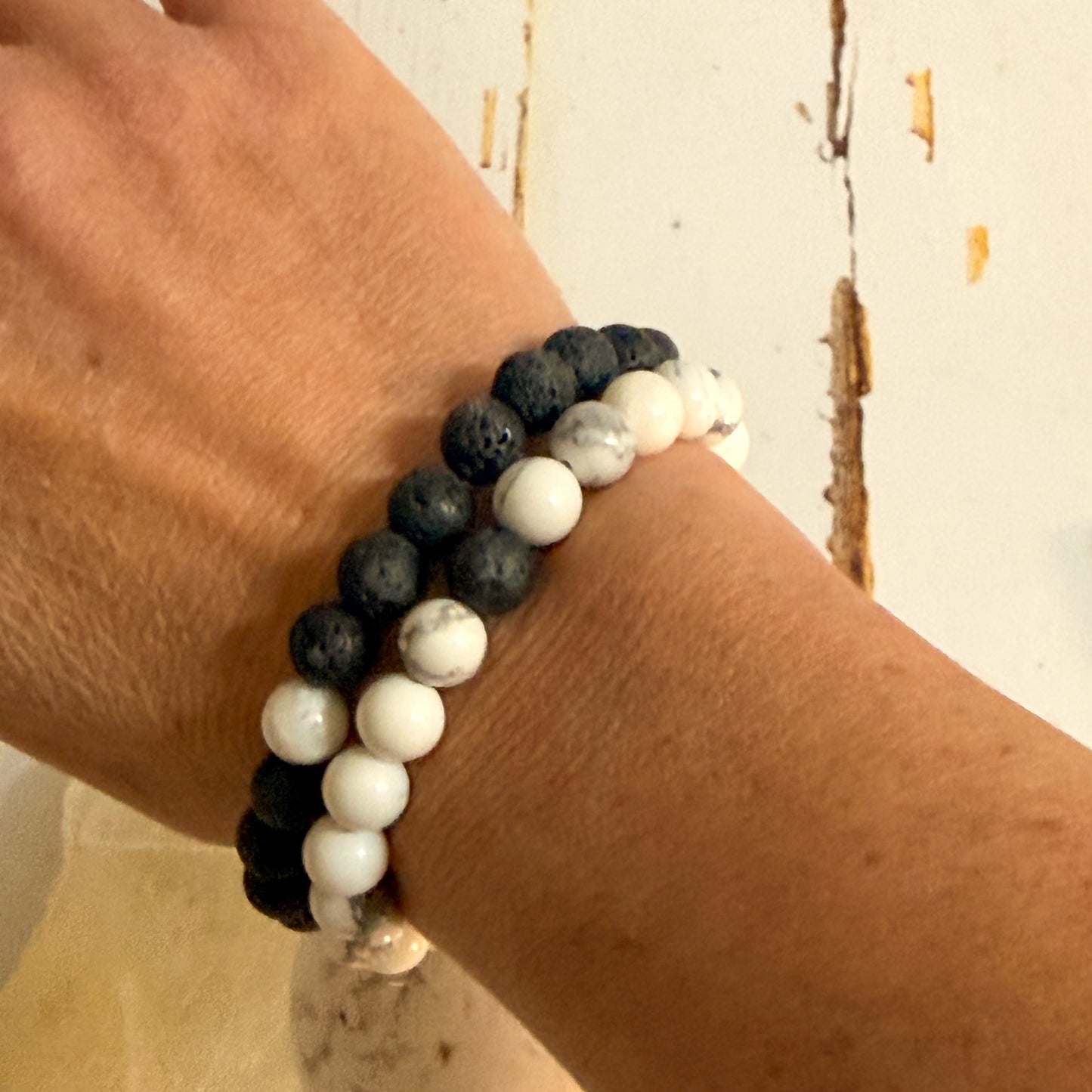Howlite Essential Oil Diffuser Bracelet Set #1332
