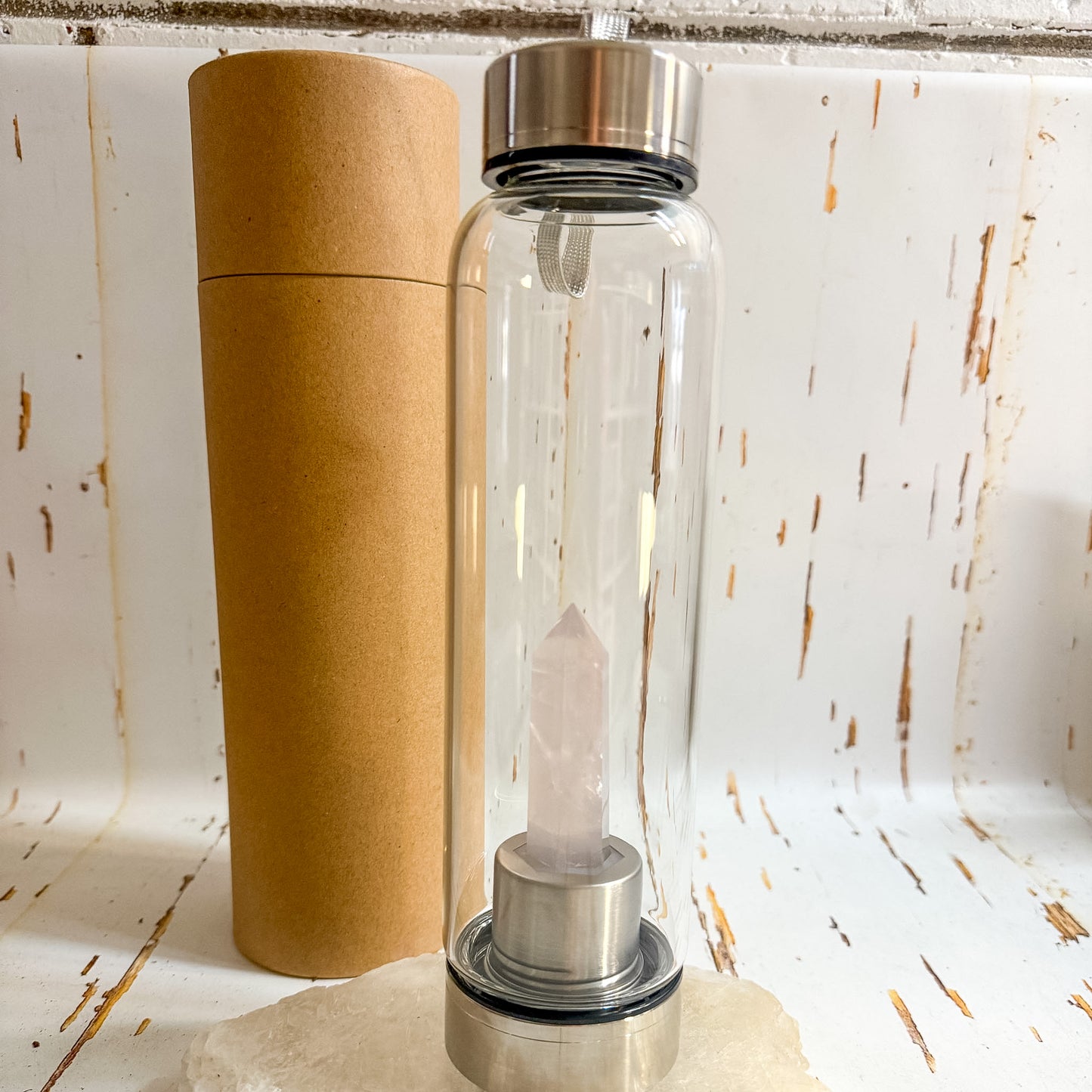 Rose Quartz Water Bottle #1314-Happily Zen