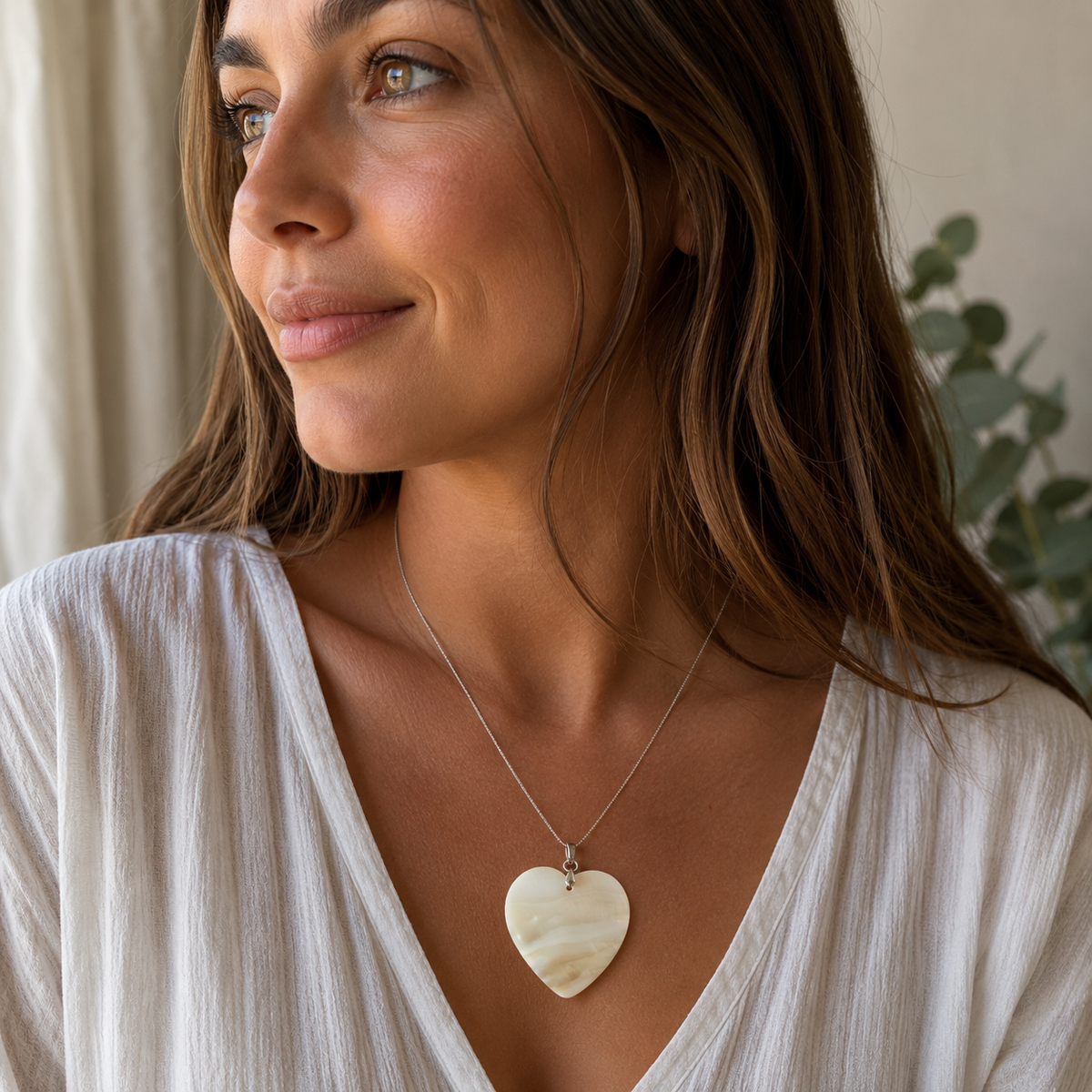 Mother of Peral Heart Pendant #509-Happily Zen