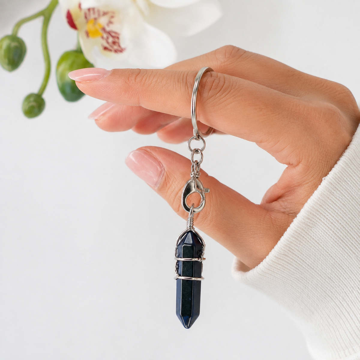 Obsidian Crystal Point Keychain-Happily Zen