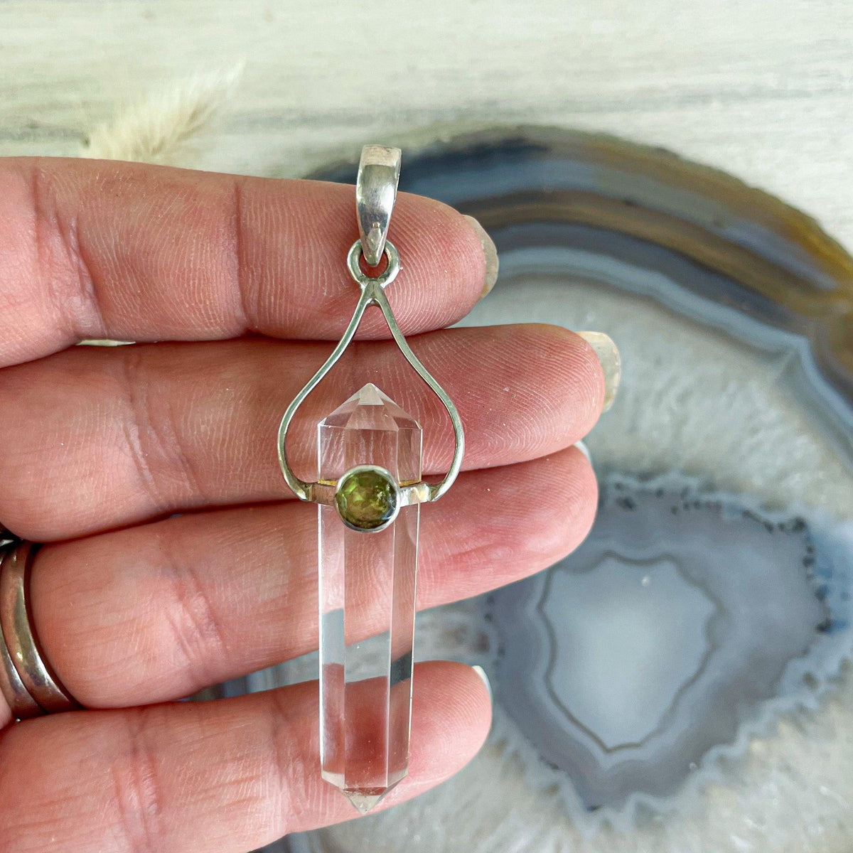 Peridot & Clear Quartz Pendant #181-Happily Zen