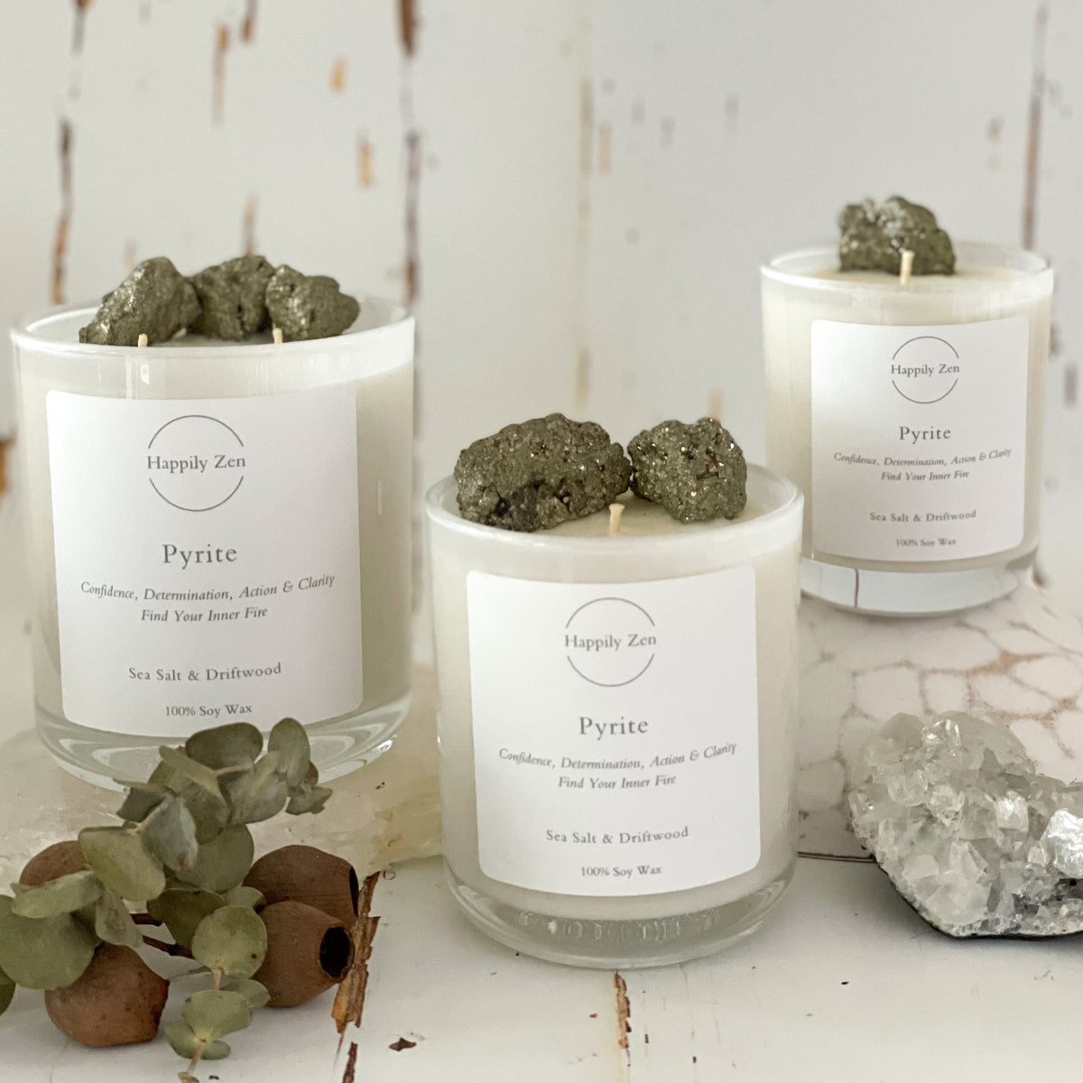 Pyrite - Sea Salt & Driftwood Candle-Happily Zen