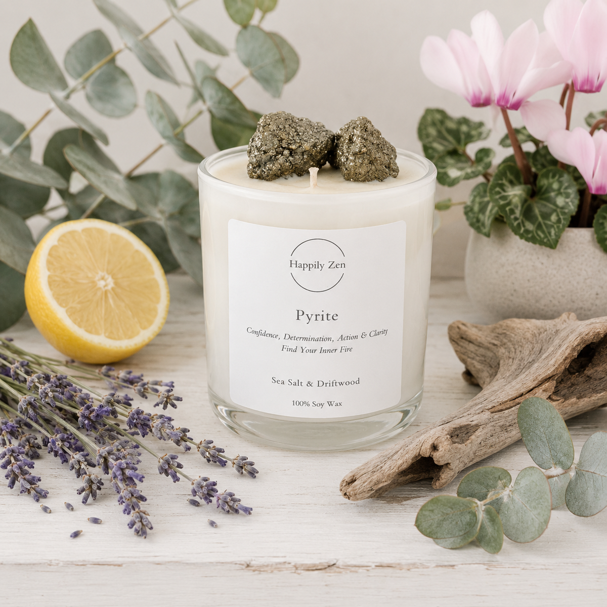 Pyrite - Sea Salt & Driftwood Candle-Happily Zen