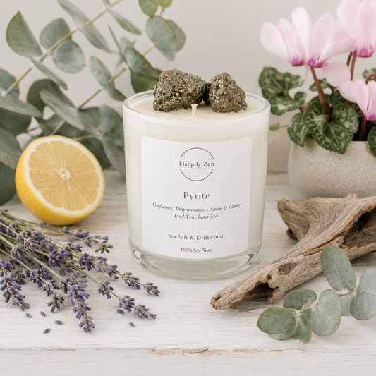 Pyrite - Sea Salt & Driftwood Candle-Happily Zen
