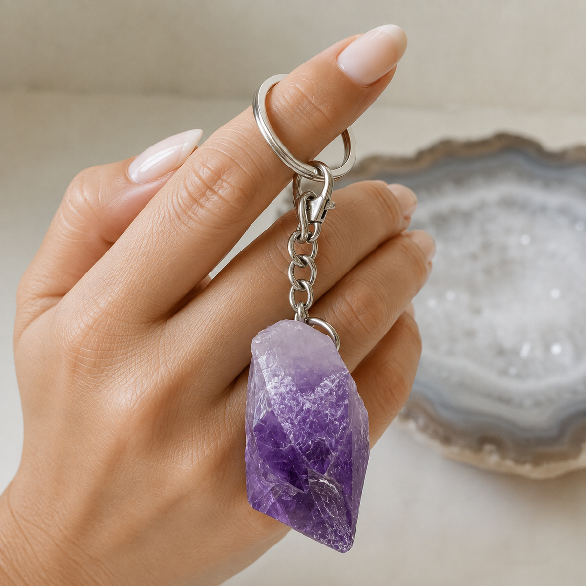 Raw Amethyst Keychain-Happily Zen