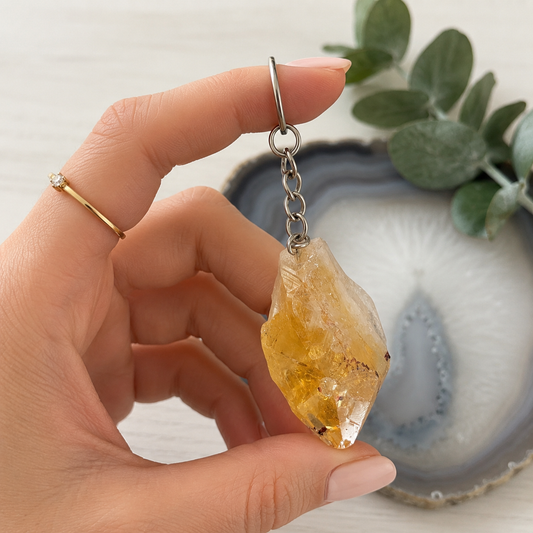 Raw Citrine Keychain-Happily Zen