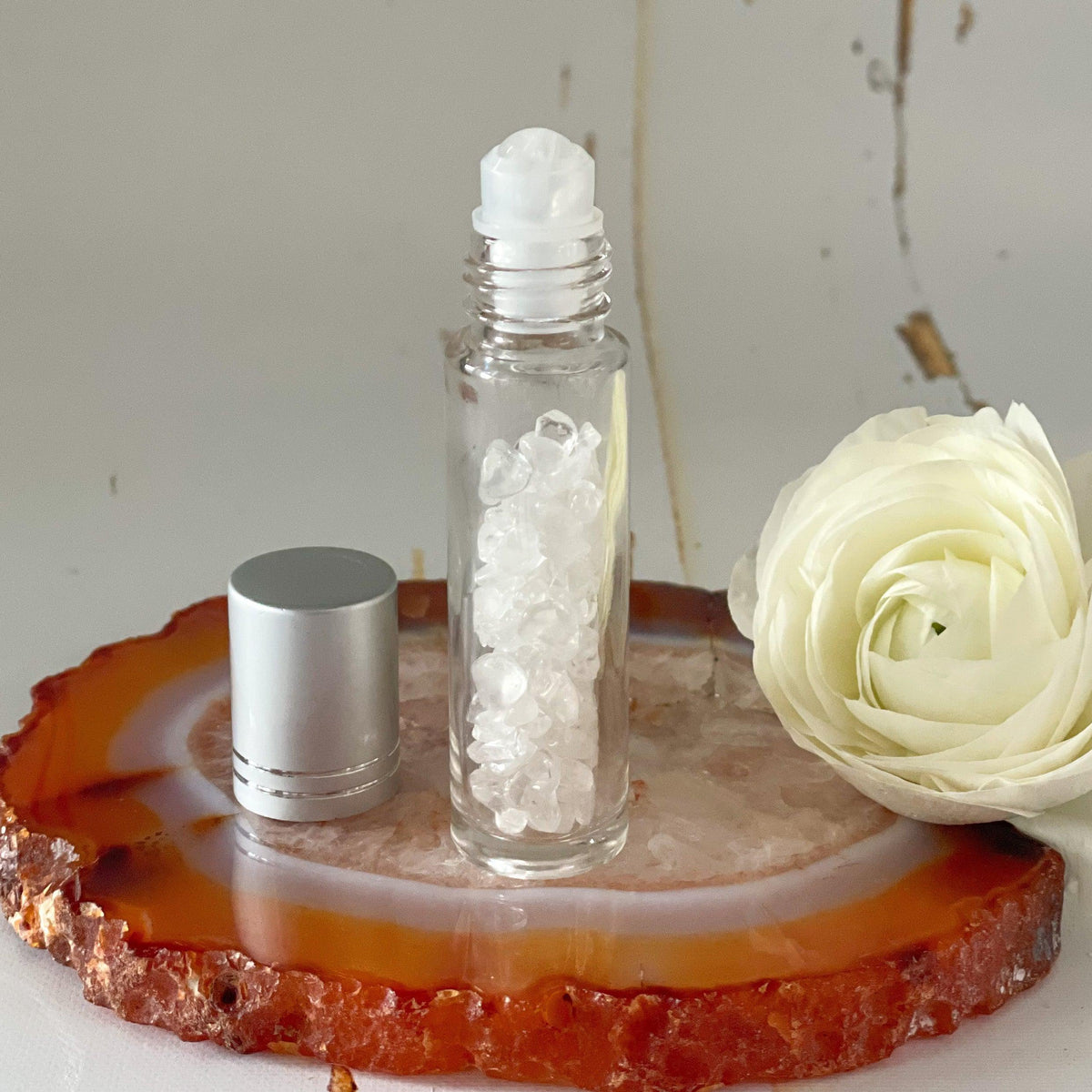 Refillable Clear Quartz Essential Oil Roller-Happily Zen