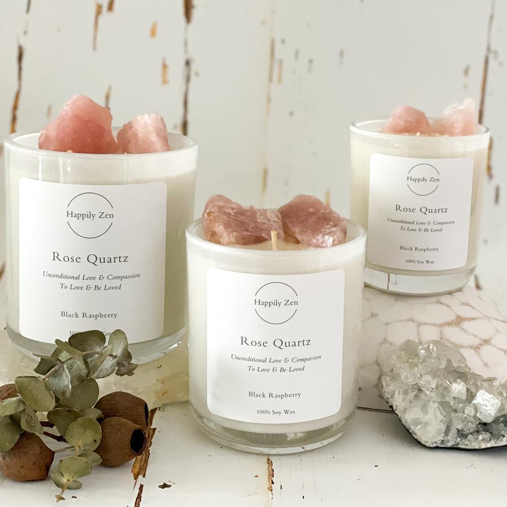 Rose Quartz - Black Raspberry Candle-Happily Zen