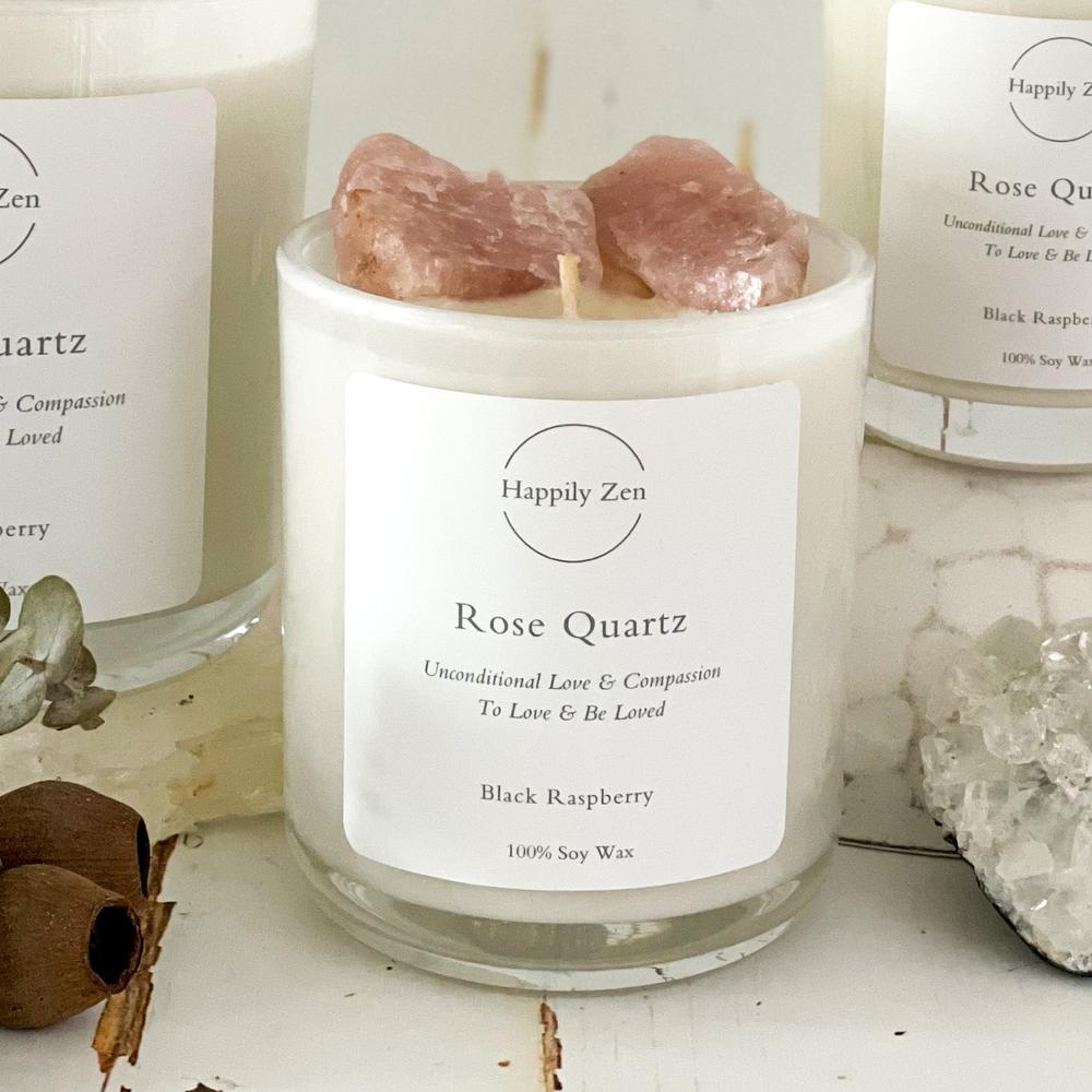 Rose Quartz - Black Raspberry Candle-Happily Zen