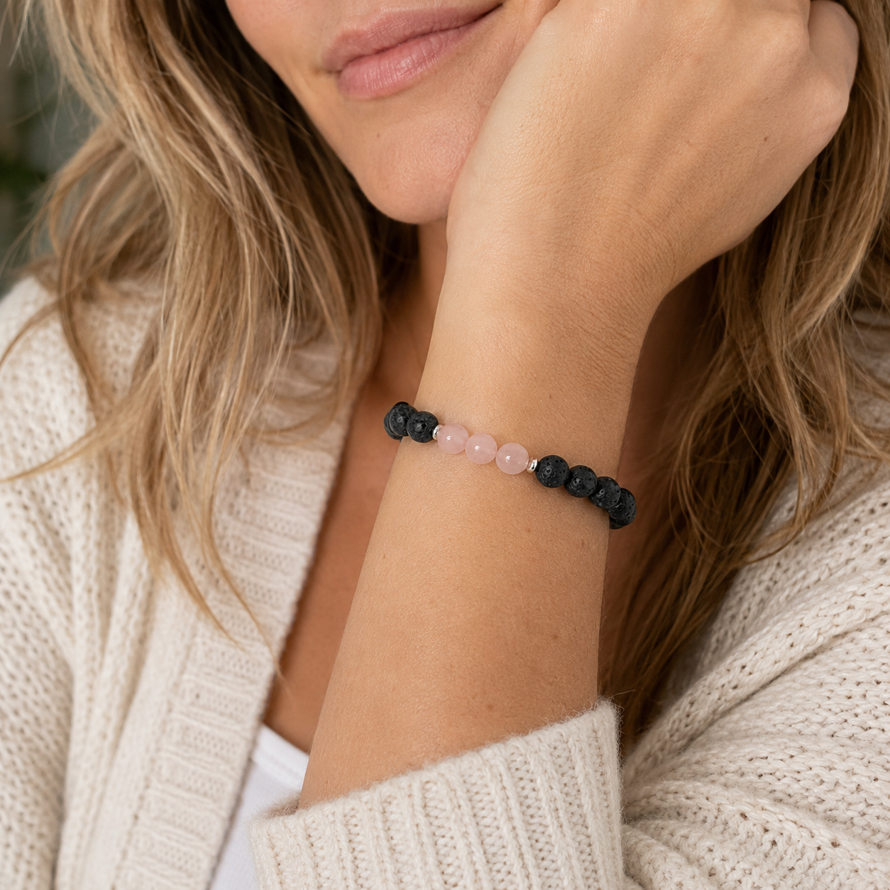 Rose Quartz Essential Oil Diffuser Bracelet-Happily Zen