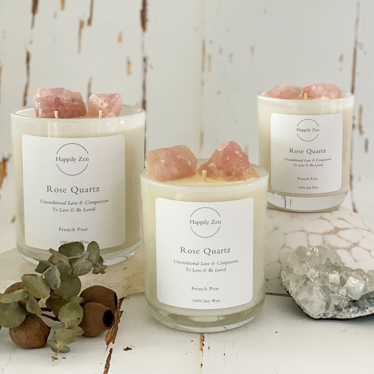 Rose Quartz - French Pear Candle-Happily Zen