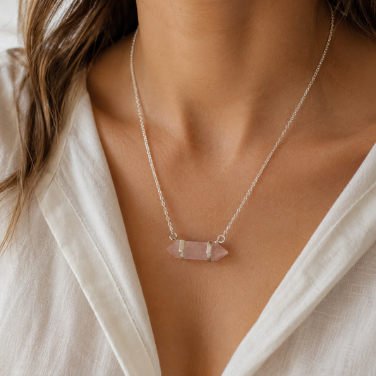 Rose Quartz Sterling Silver Necklace #707-Happily Zen