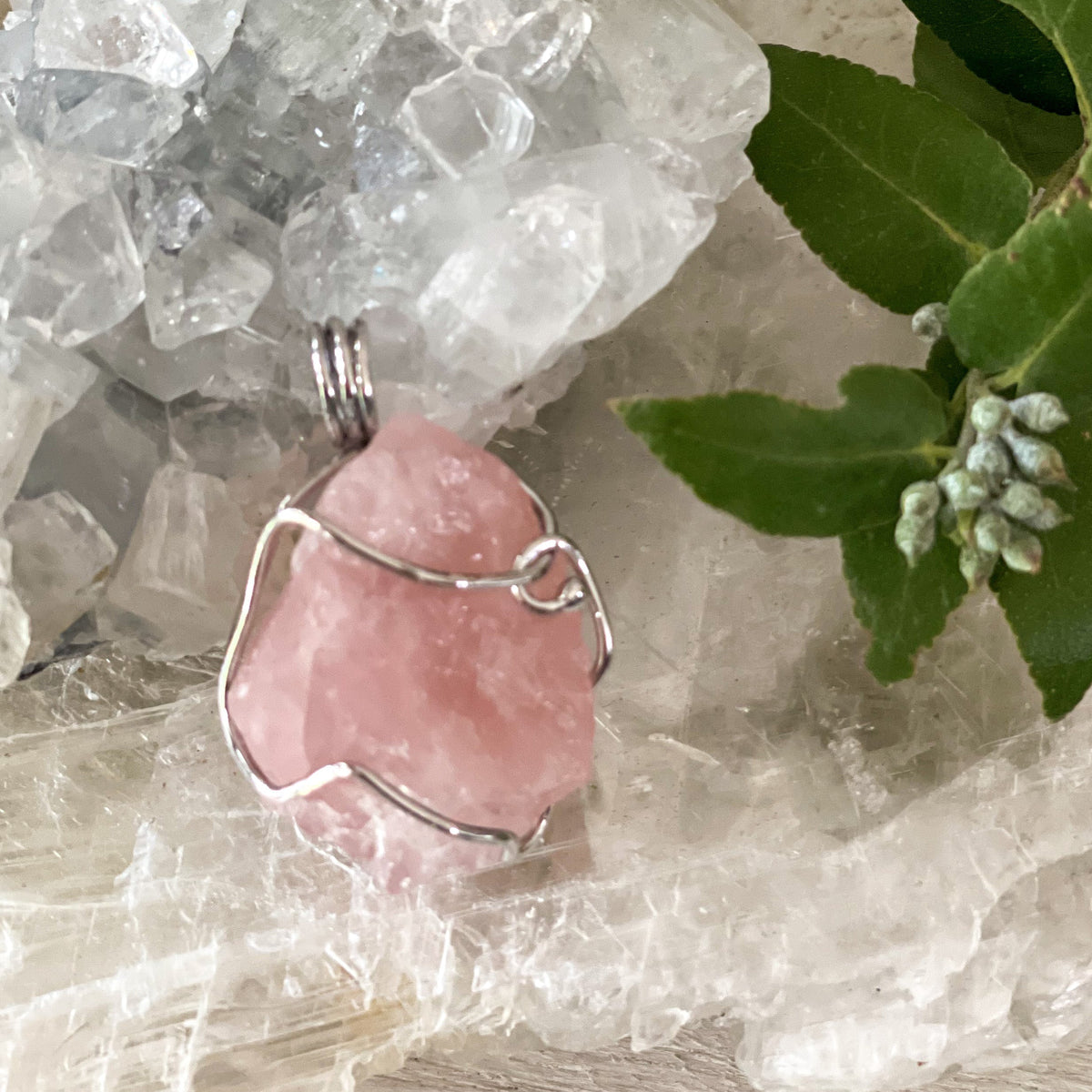 Rose Quartz Wire Wrapped Pendant #224-Happily Zen