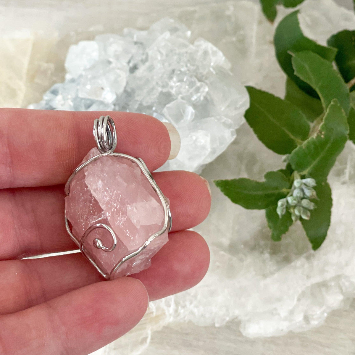 Rose Quartz Wire Wrapped Pendant #224-Happily Zen