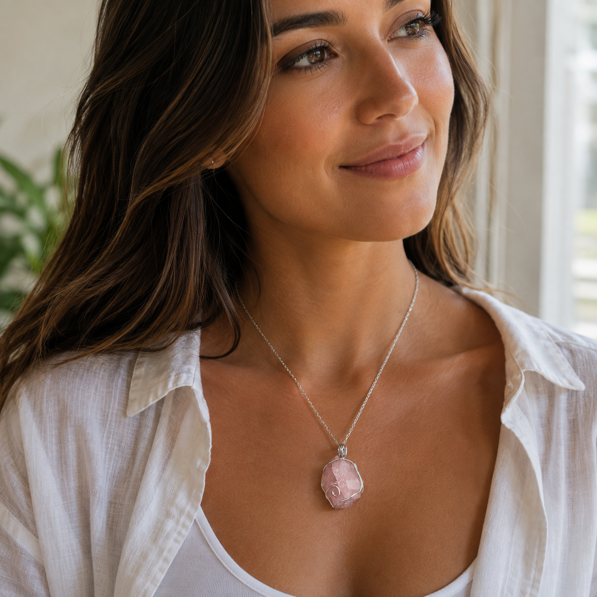 Rose Quartz Wire Wrapped Pendant #224-Happily Zen