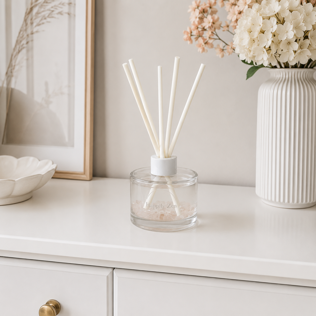 Rose and Clear Quartz Reed Diffuser-Happily Zen