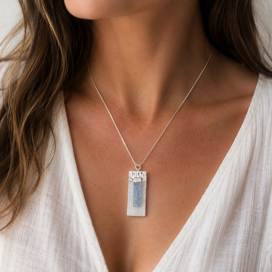 Selenite & Blue Kyanite Pendant #521-Happily Zen