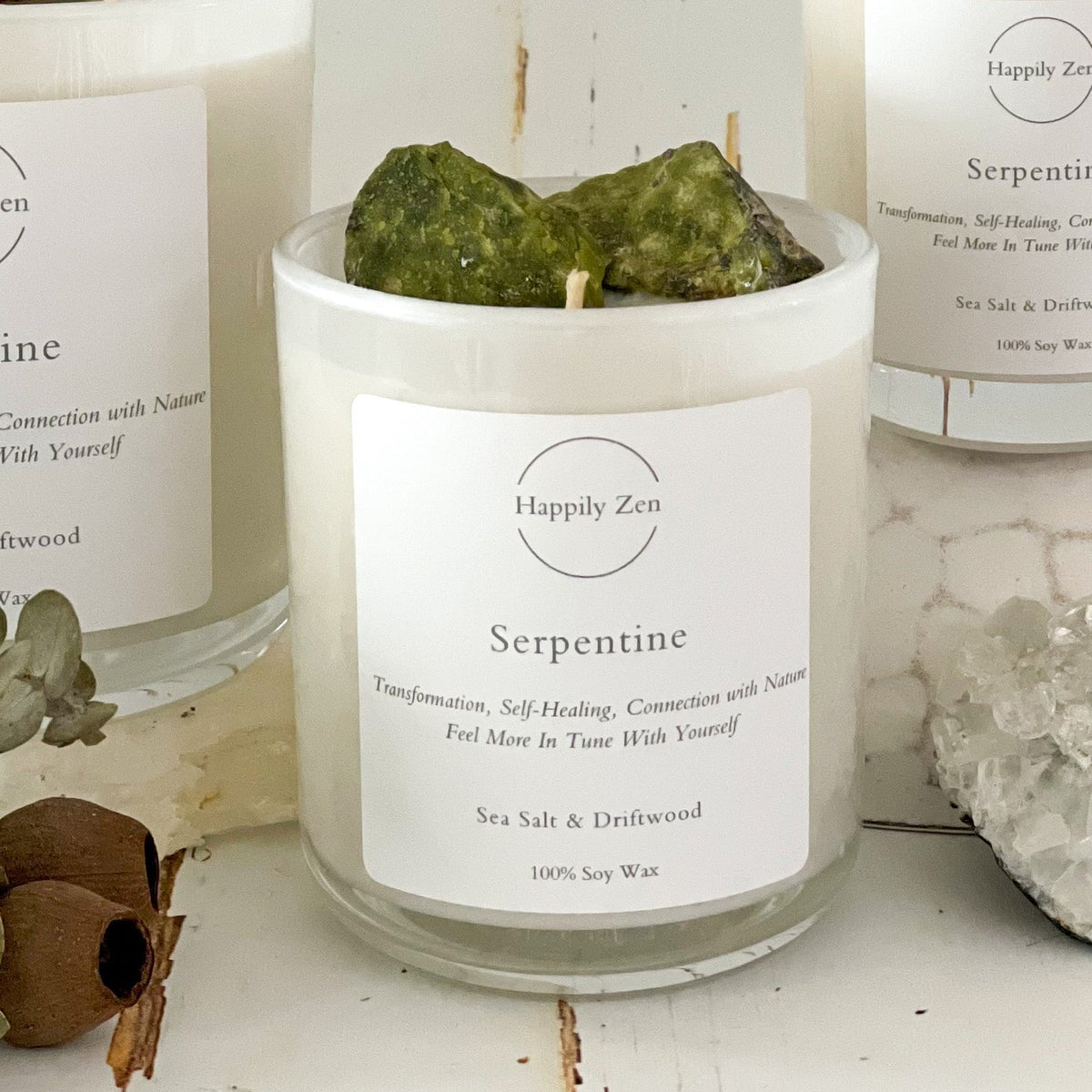Serpentine - Sea Salt and Driftwood Candle-Happily Zen