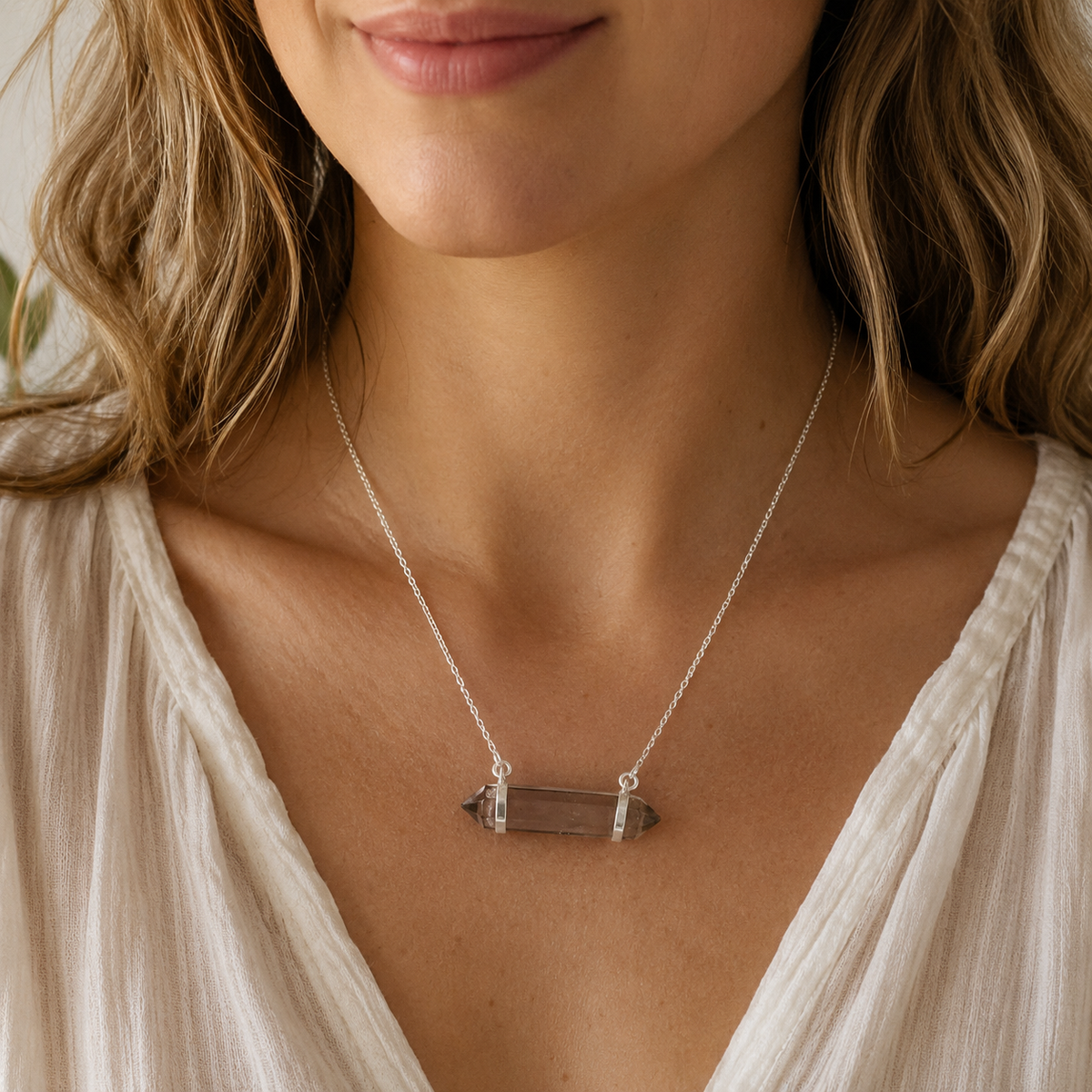 Smokey Quartz Sterling Silver Necklace #709-Happily Zen