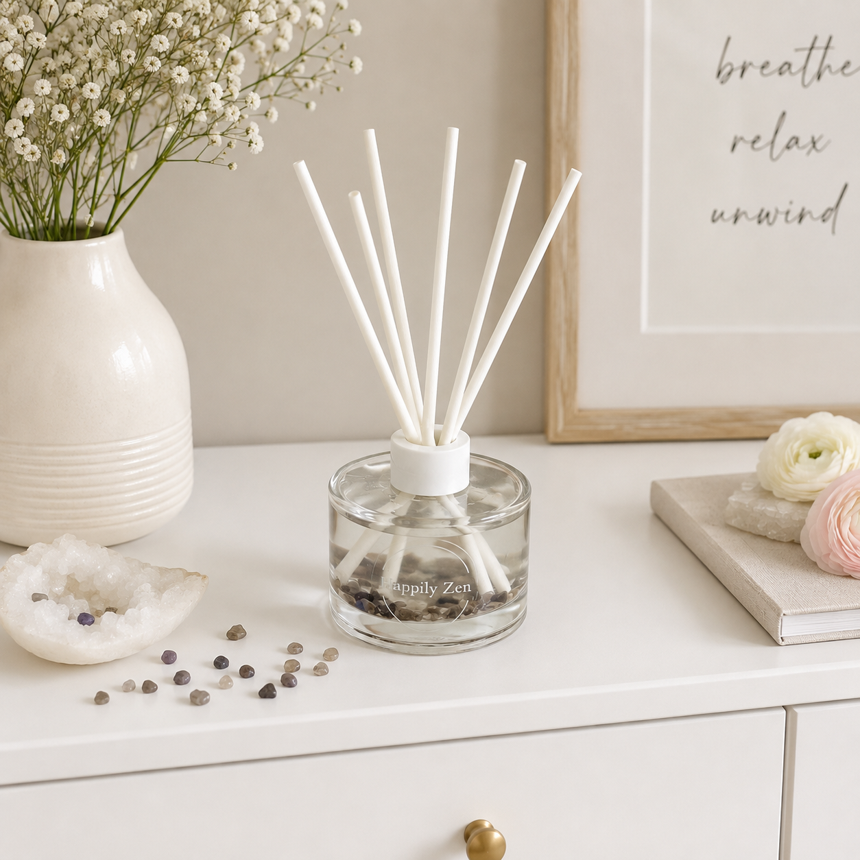 Smokey and Clear Quartz Reed Diffuser-Happily Zen