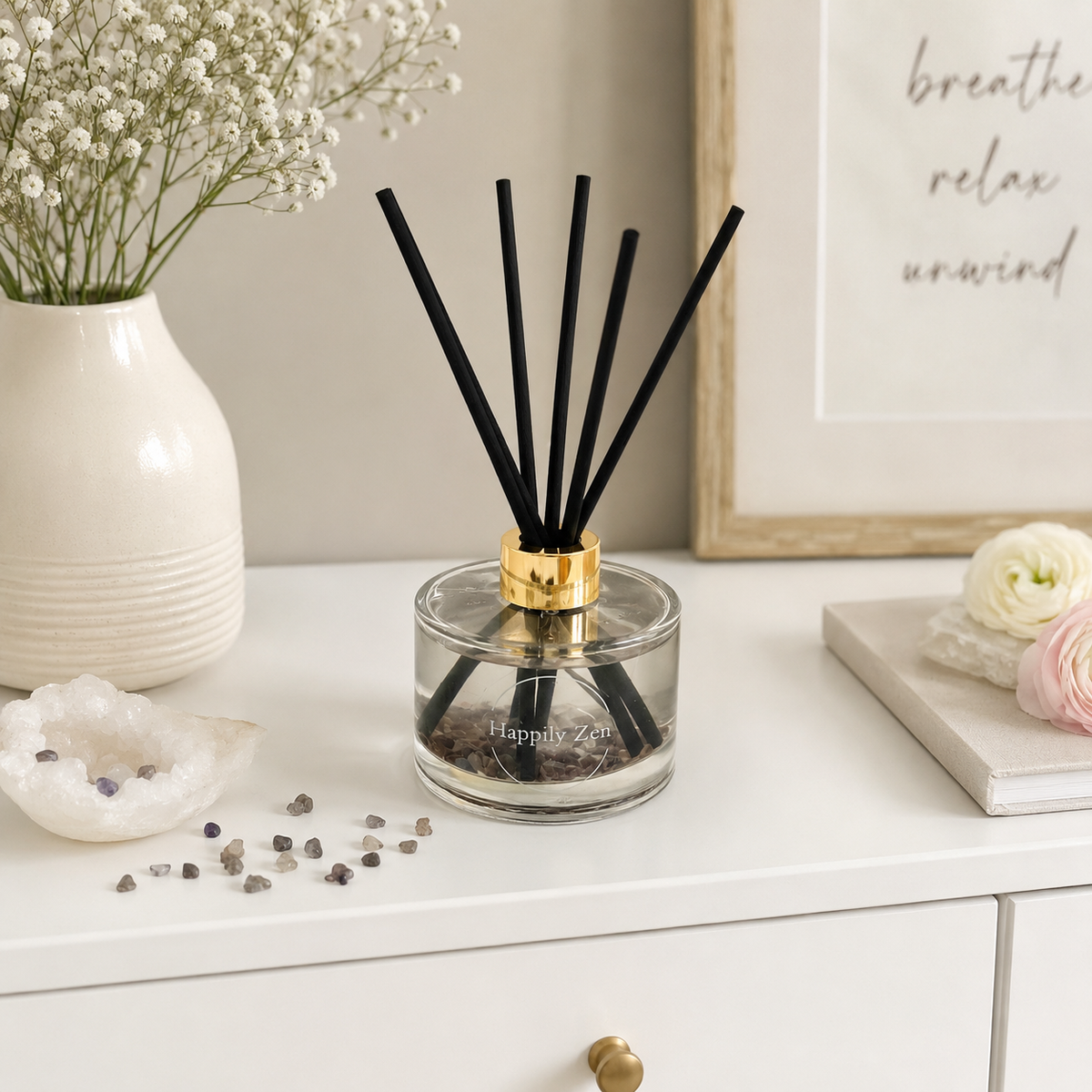 Smokey and Clear Quartz Reed Diffuser-Happily Zen