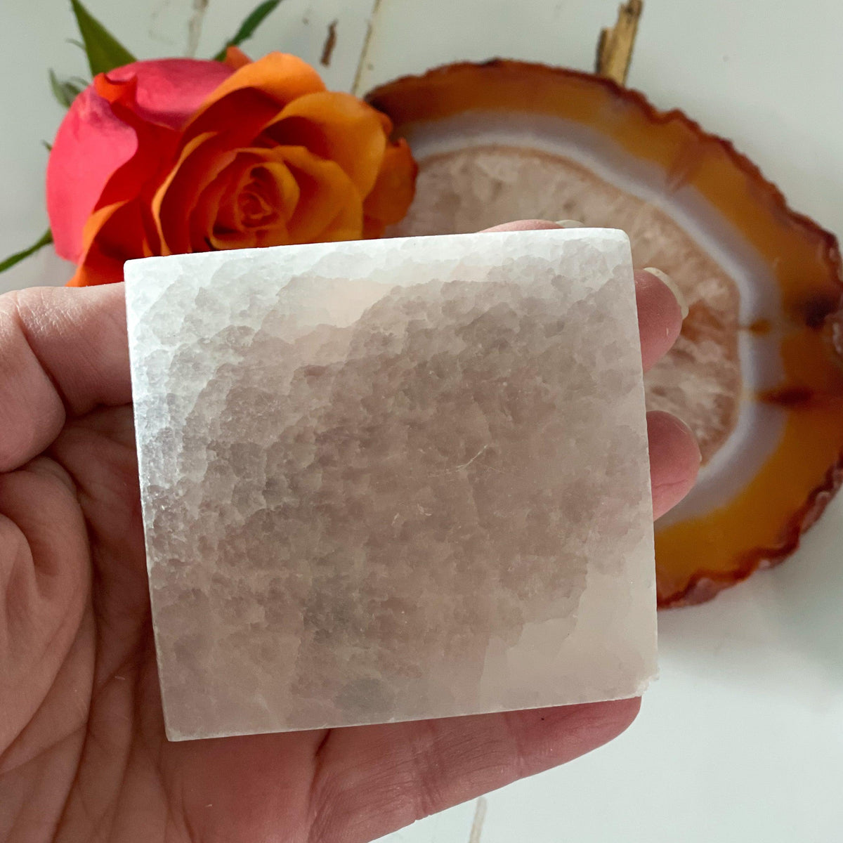 Square Selenite Plate-Happily Zen