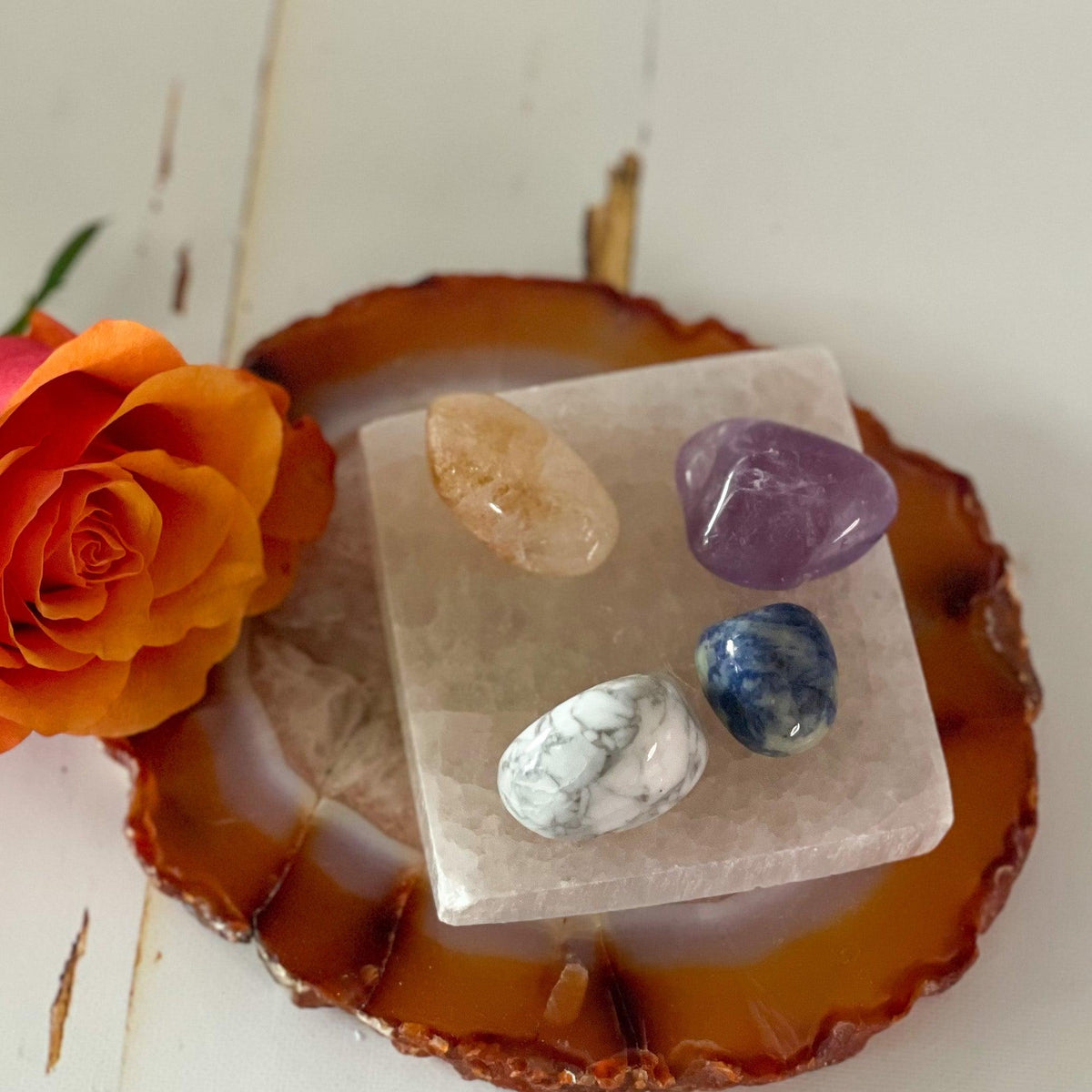 Square Selenite Plate-Happily Zen